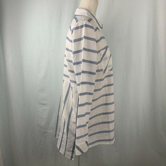 Soft Surroundings Modena Tunic Top M White Blue Striped Button Front Pockets - Picture 3 of 5